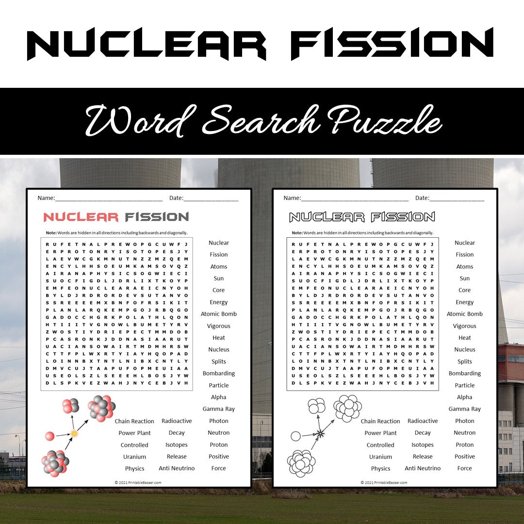 Nuclear Fission Word Search Puzzle Worksheet PDF