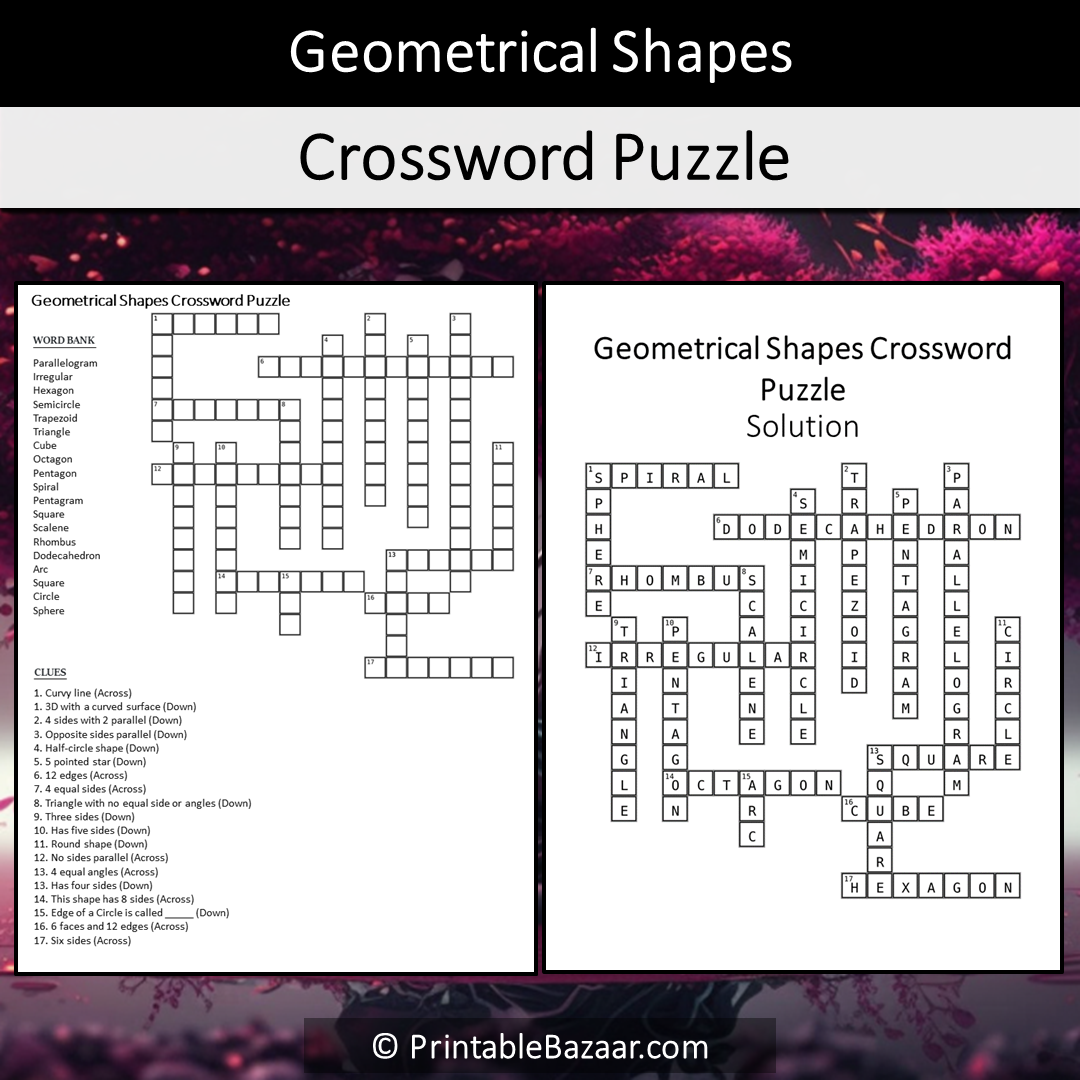 Geometrical Shapes Crossword Puzzle Worksheet Activity Printable PDF