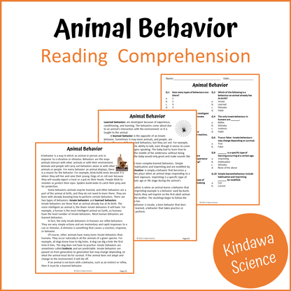Animal Behavior Reading Comprehension Passage and Questions | Printable PDF