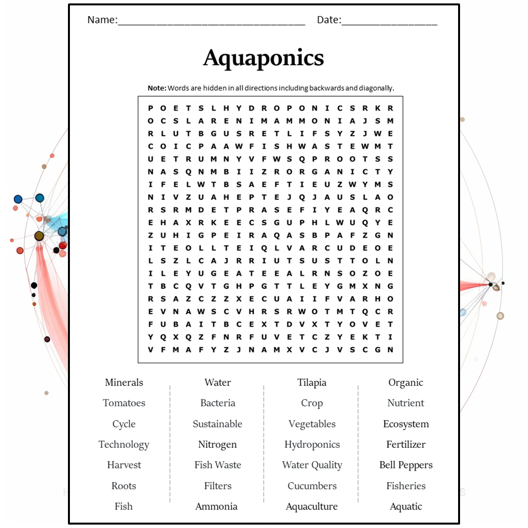 Aquaponics Word Search Puzzle Worksheet Activity PDF