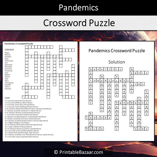 Pandemics Crossword Puzzle Worksheet Activity Printable PDF