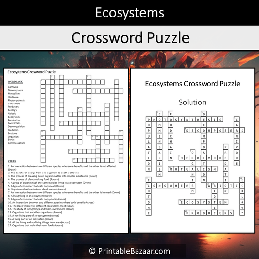 Ecosystems Crossword Puzzle Worksheet Activity Printable PDF