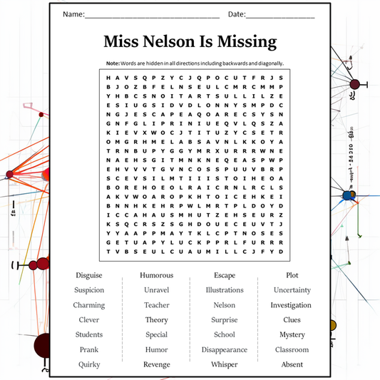 Miss Nelson Is Missing Word Search Puzzle Worksheet Activity PDF