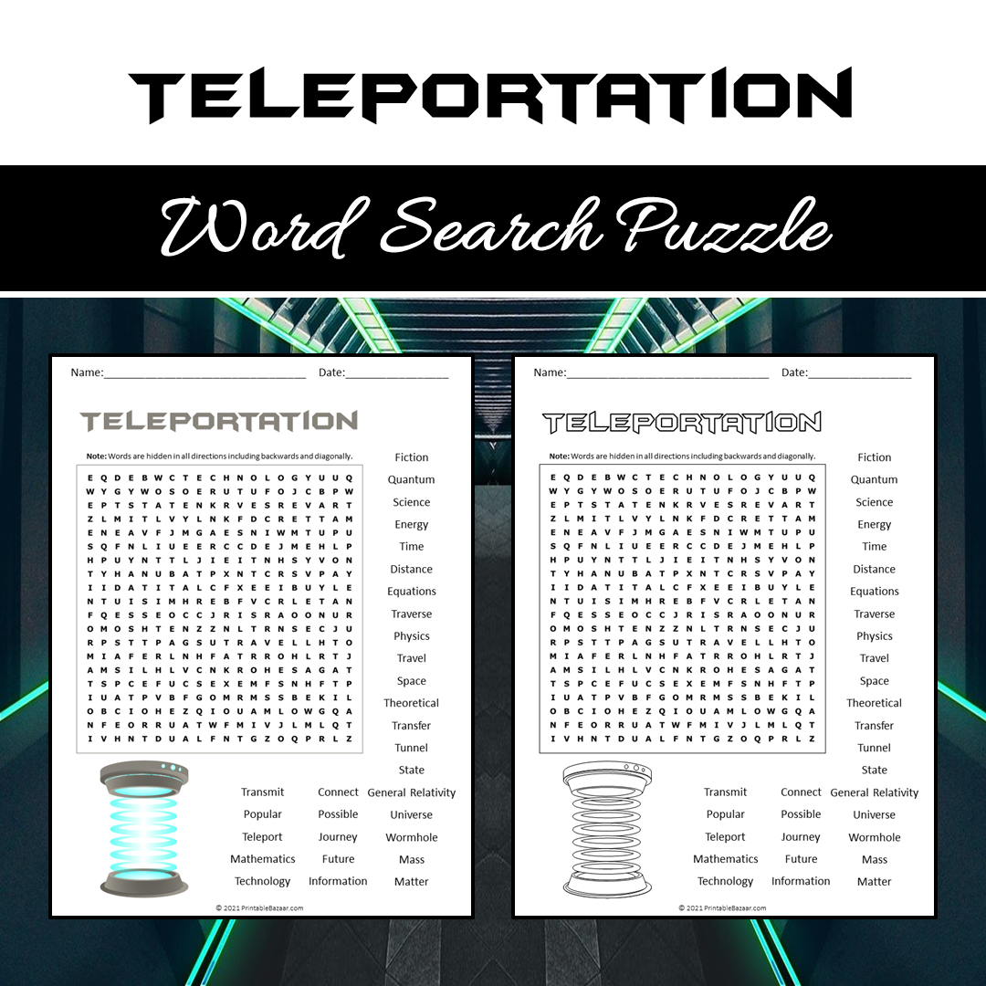 Teleportation Word Search Puzzle Worksheet PDF