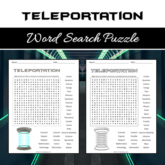 Teleportation Word Search Puzzle Worksheet PDF