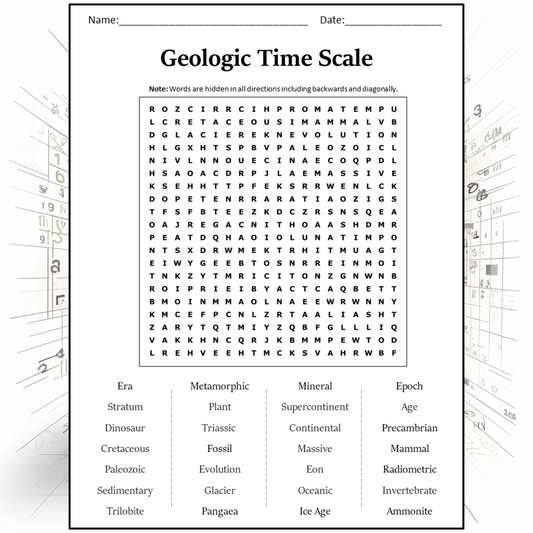 Geologic Time Scale Word Search Puzzle Worksheet Activity PDF