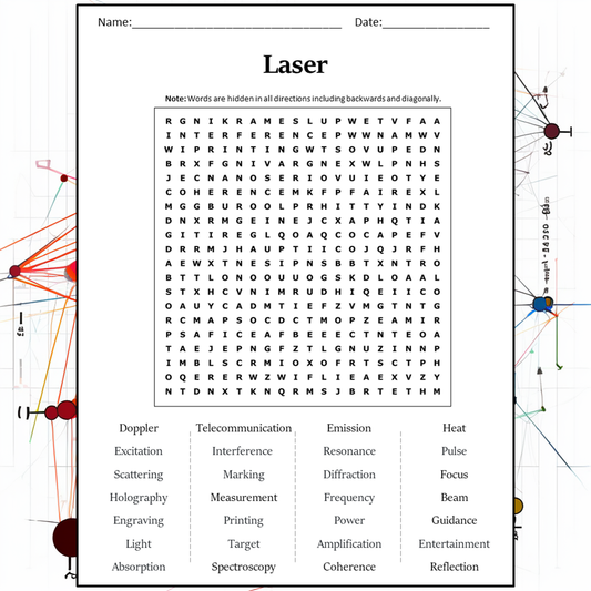 Laser Word Search Puzzle Worksheet Activity PDF