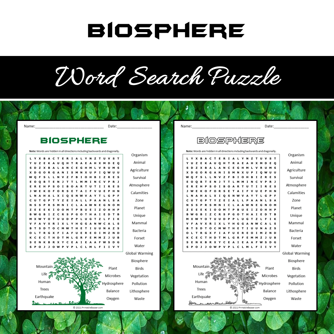 Biosphere Word Search Puzzle Worksheet PDF