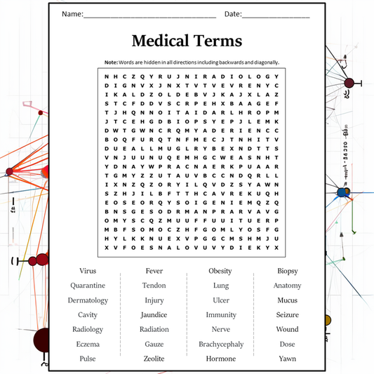 Medical Terms Word Search Puzzle Worksheet Activity PDF