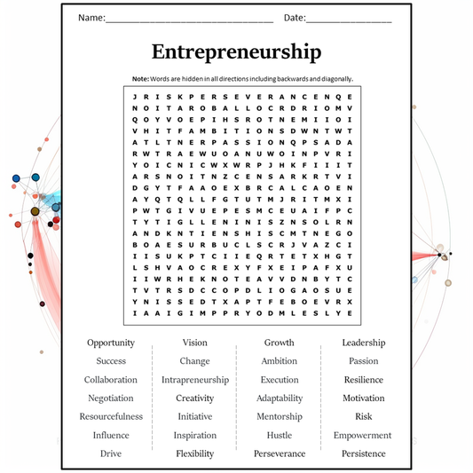 Entrepreneurship Word Search Puzzle Worksheet Activity PDF