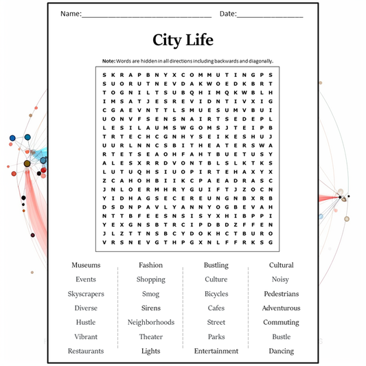 City Life Word Search Puzzle Worksheet Activity PDF