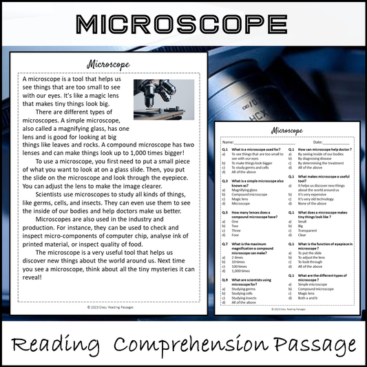 Microscope Reading Comprehension Passage and Questions | Printable PDF