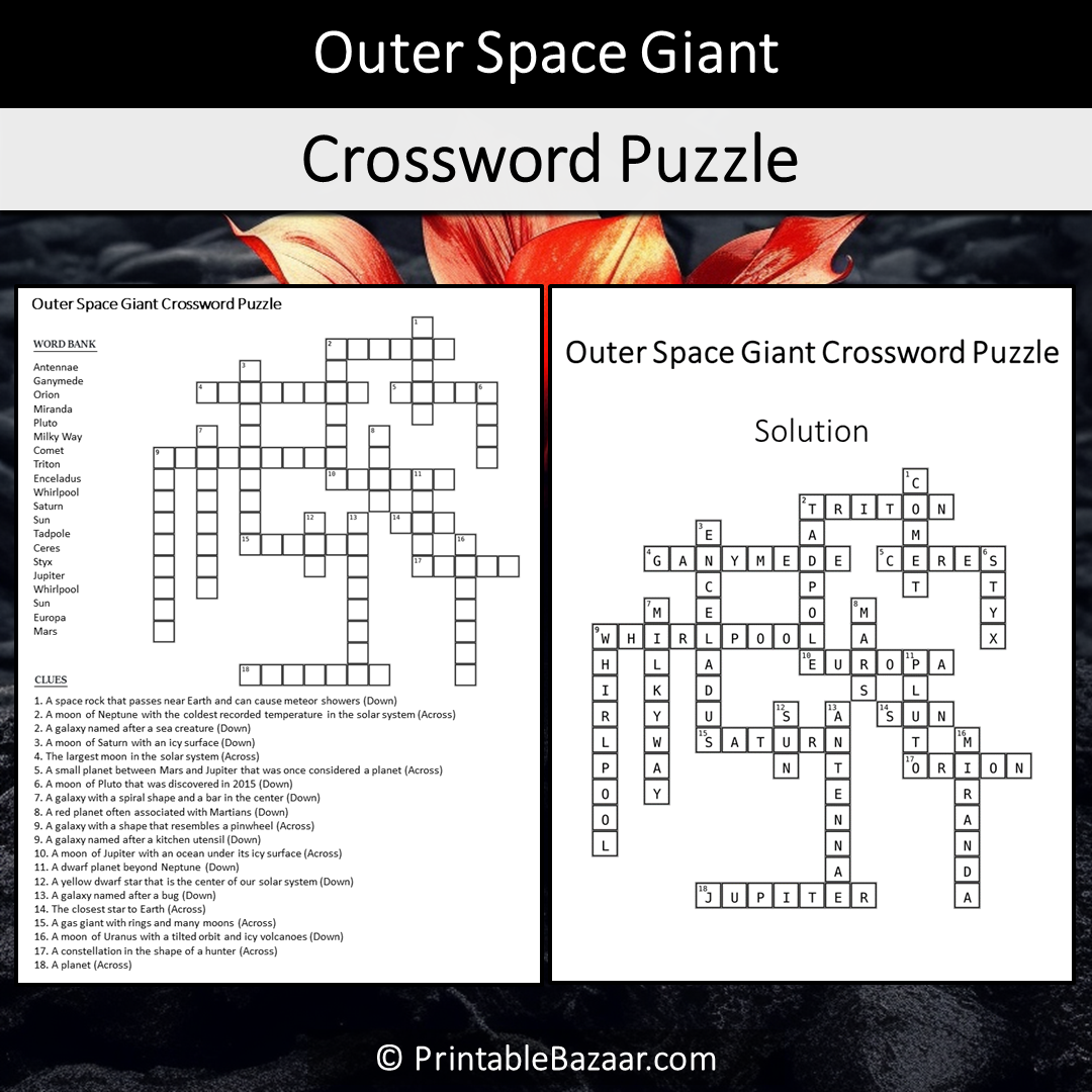 Outer Space Giant Crossword Puzzle Worksheet Activity Printable PDF