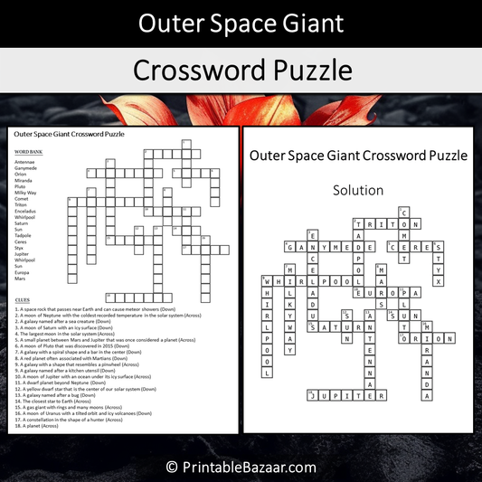 Outer Space Giant Crossword Puzzle Worksheet Activity Printable PDF