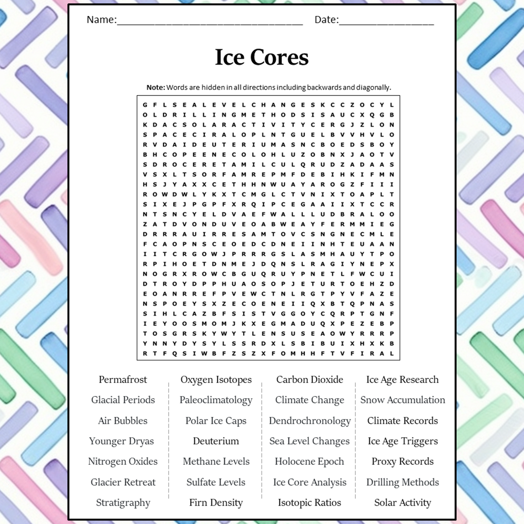 Ice Cores Word Search Puzzle Worksheet Activity PDF