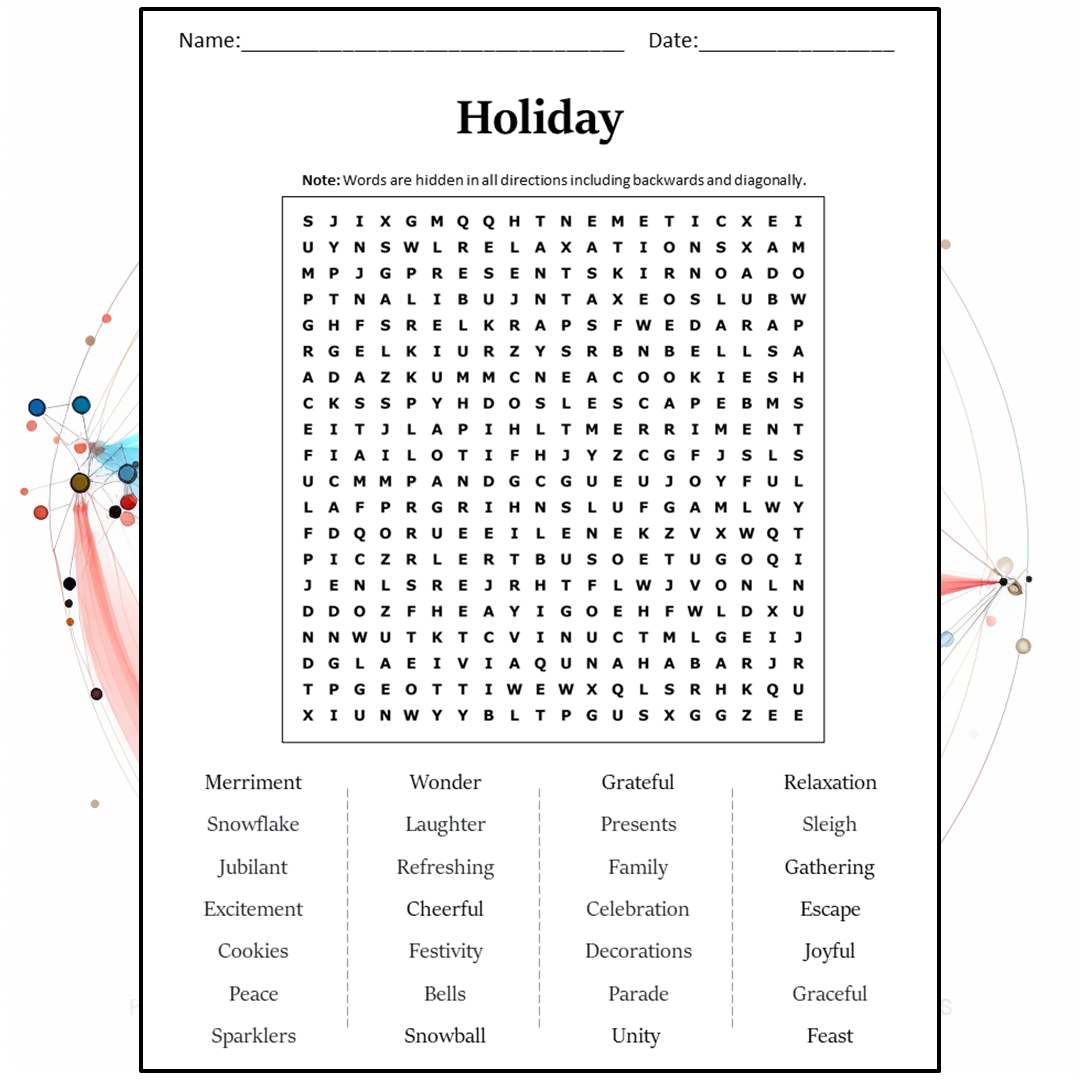 Holiday Word Search Puzzle Worksheet Activity PDF