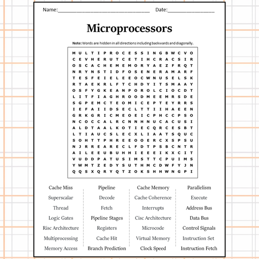 Microprocessors Word Search Puzzle Worksheet Activity PDF