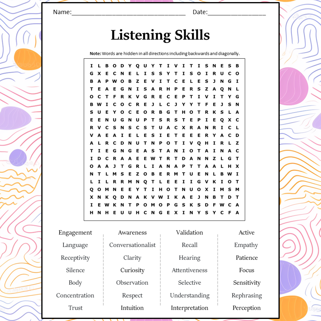 Listening Skills Word Search Puzzle Worksheet Activity PDF