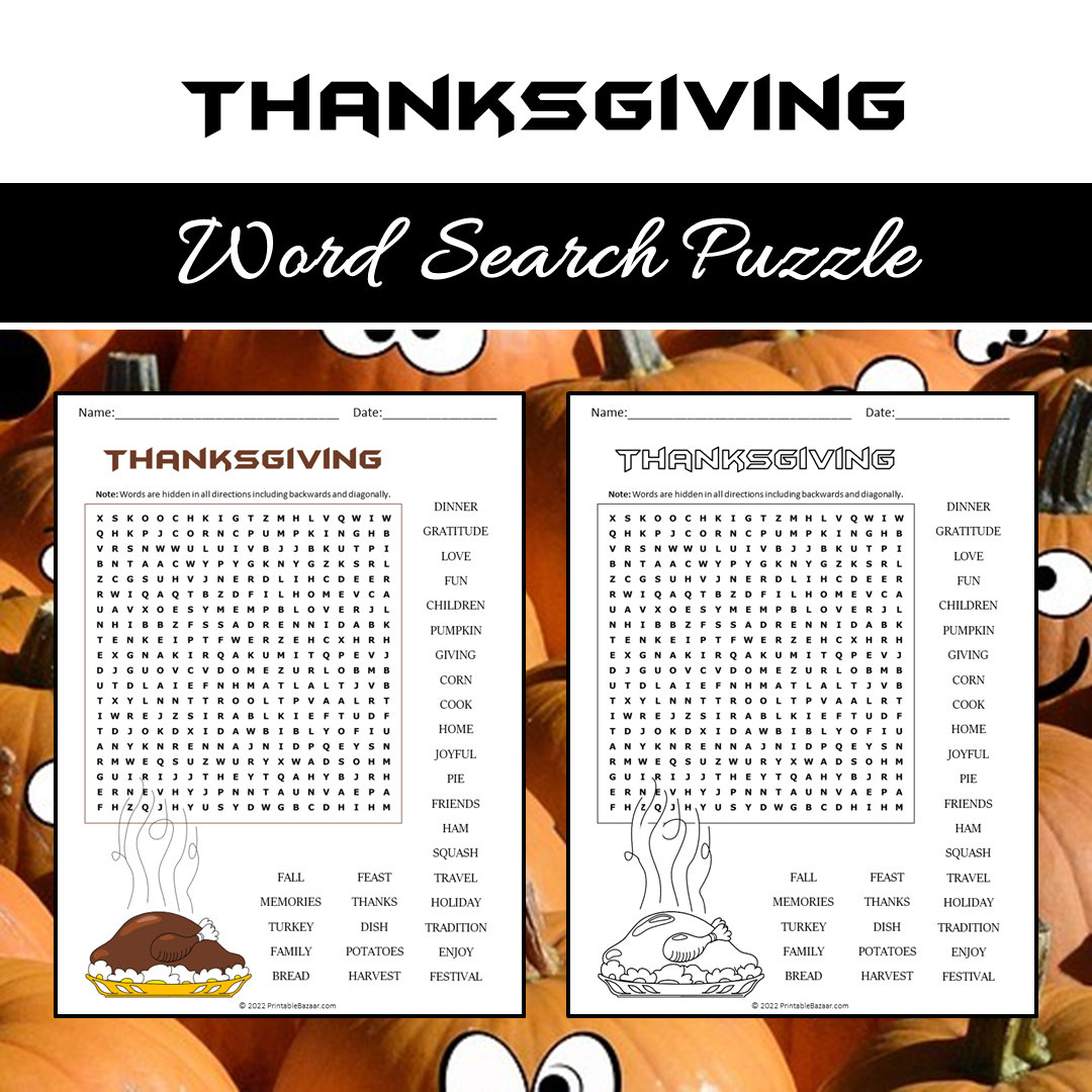 Thanksgiving Word Search Puzzle Worksheet PDF