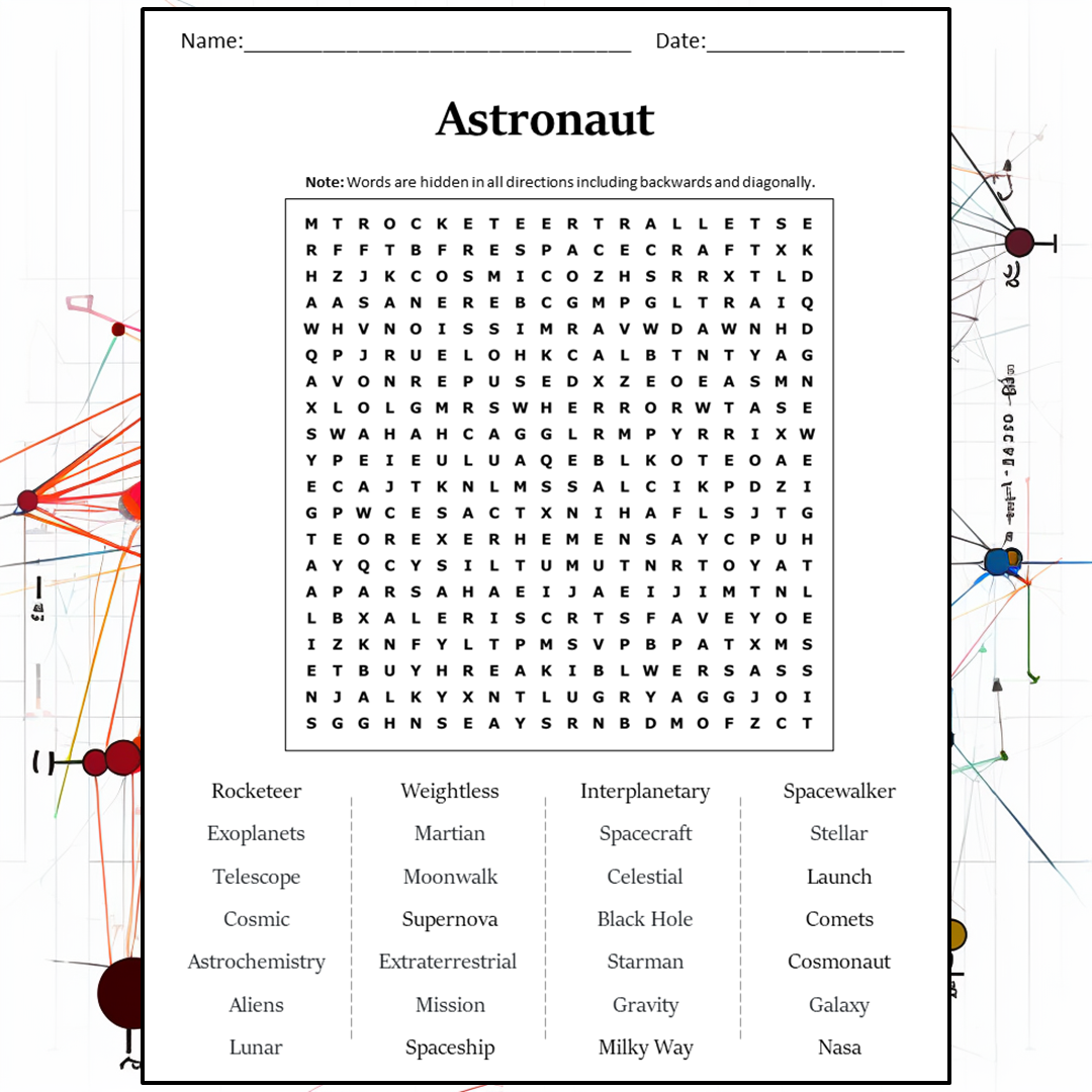 Astronaut Word Search Puzzle Worksheet Activity PDF