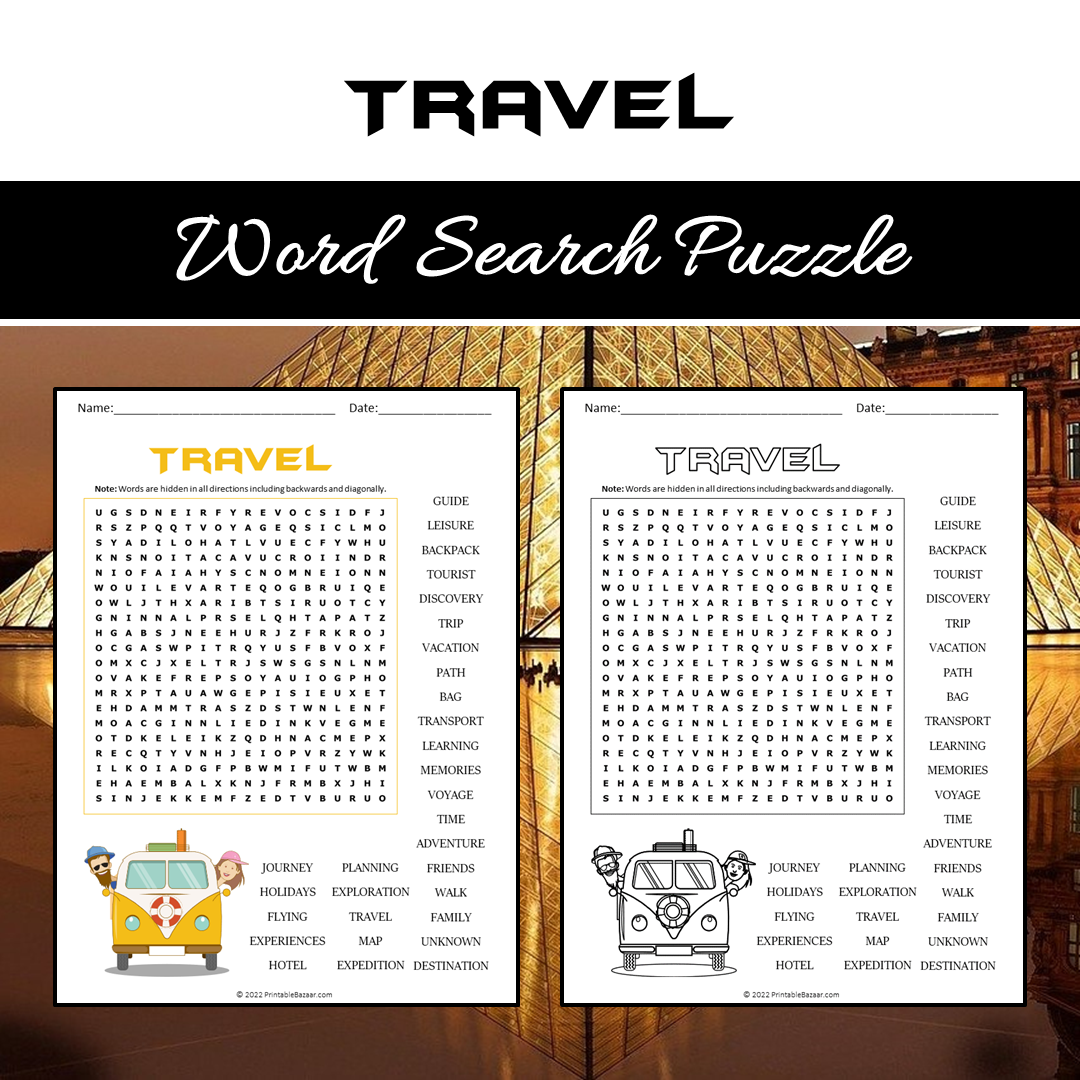 Travel Word Search Puzzle Worksheet PDF