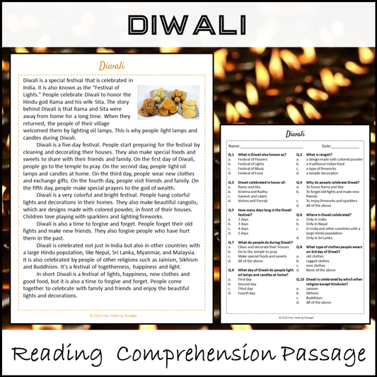 Diwali Reading Comprehension Passage and Questions | Printable PDF