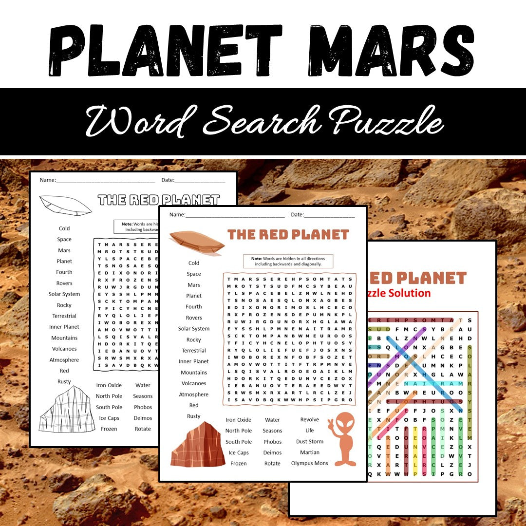 Mars Word Search Puzzle Worksheet PDF