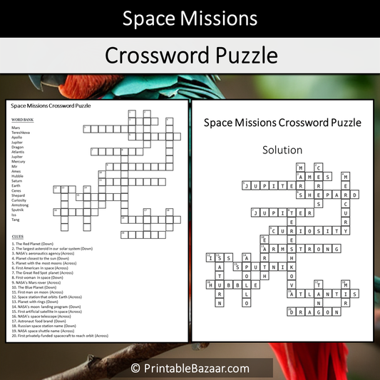 Space Missions Crossword Puzzle Worksheet Activity Printable PDF