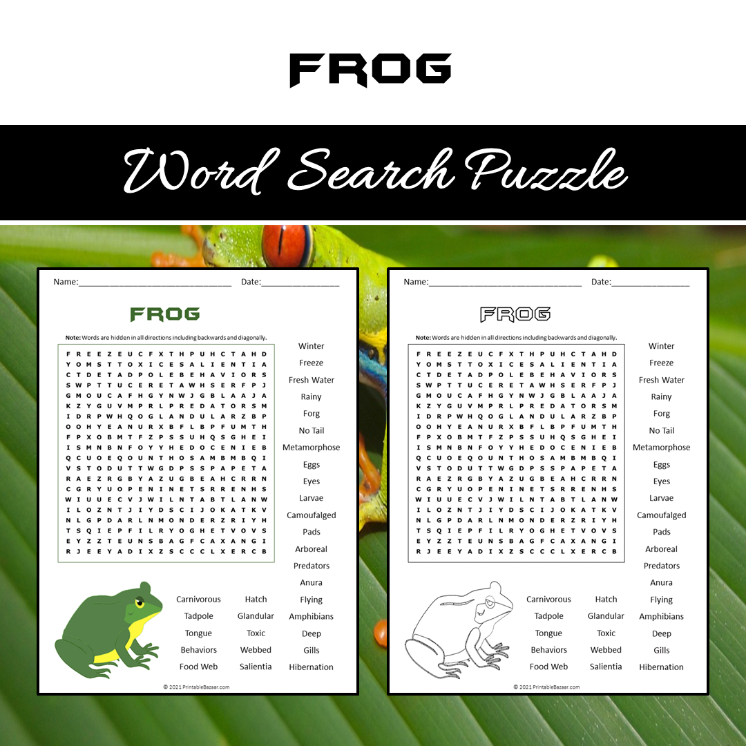 Frog Word Search Puzzle Worksheet PDF