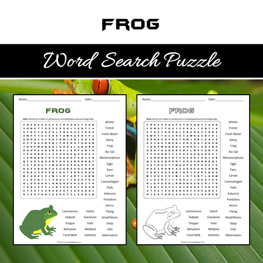 Frog Word Search Puzzle Worksheet PDF