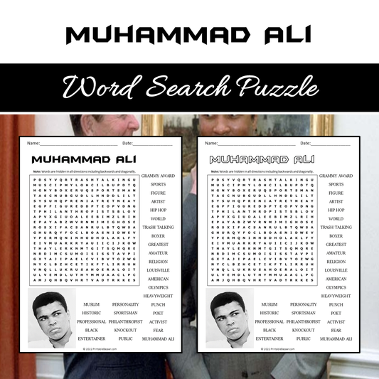 Muhammad Ali Word Search Puzzle Worksheet PDF