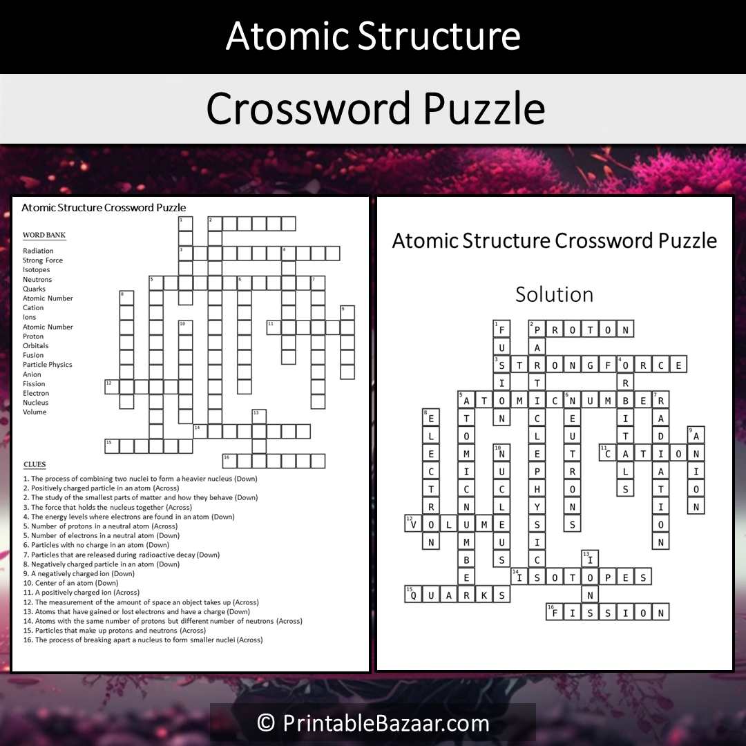 Atomic Structure Crossword Puzzle Worksheet Activity Printable PDF