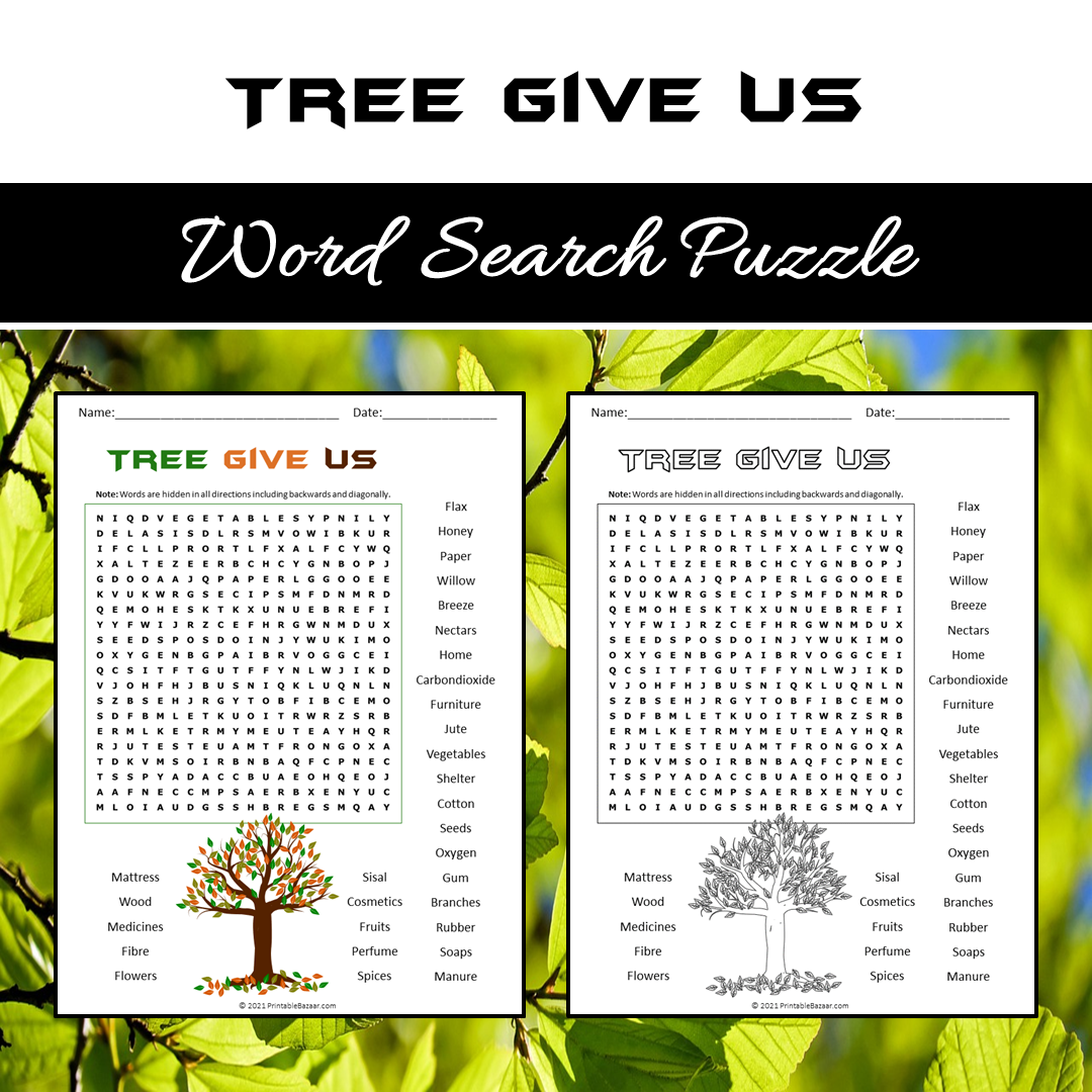 Tree Give Us Word Search Puzzle Worksheet PDF