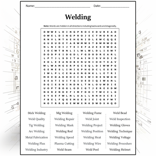 Welding Word Search Puzzle Worksheet Activity PDF