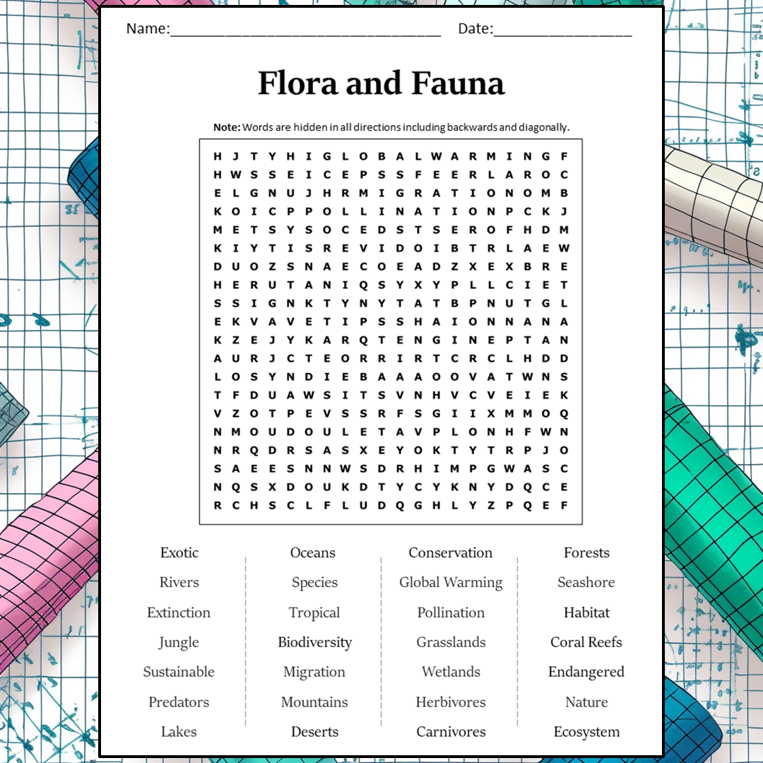 Flora And Fauna Word Search Puzzle Worksheet Activity PDF