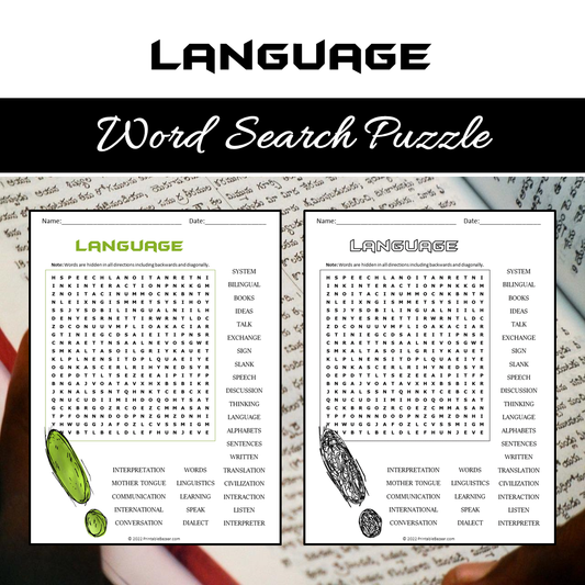 Language Word Search Puzzle Worksheet PDF