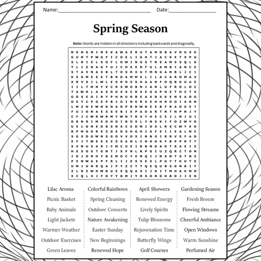 Spring Season Word Search Puzzle Worksheet Activity PDF