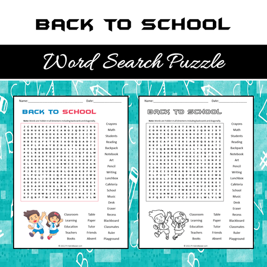 Back To School Word Search Puzzle Worksheet PDF