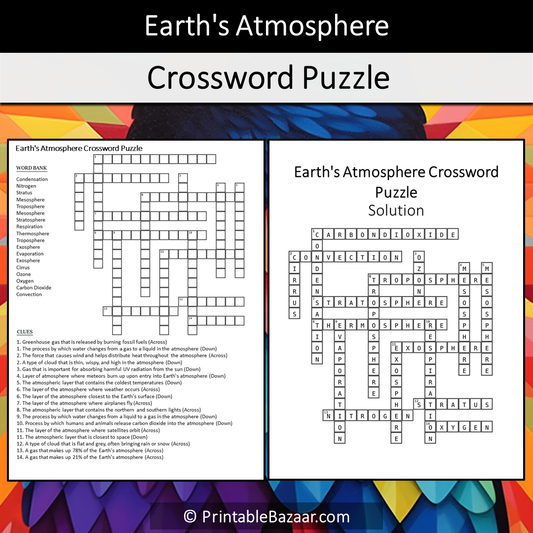 Earth's Atmosphere Crossword Puzzle Worksheet Activity Printable PDF