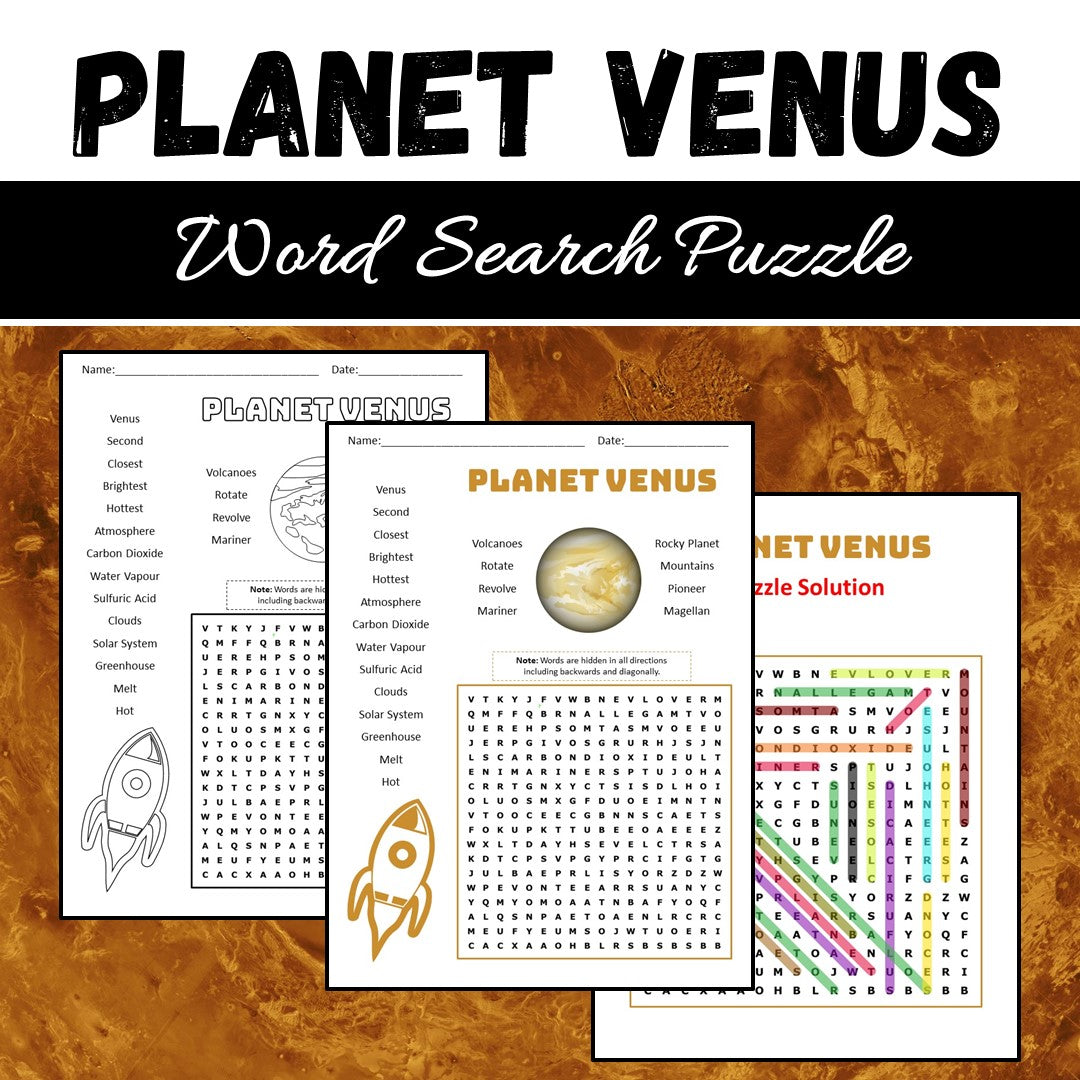 Venus Word Search Puzzle Worksheet PDF