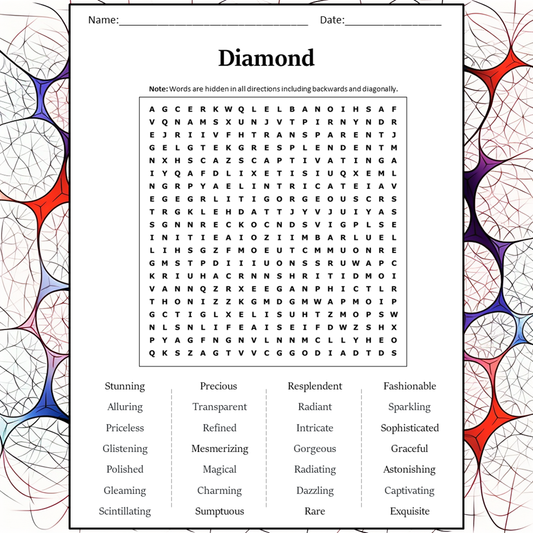 Diamond Word Search Puzzle Worksheet Activity PDF