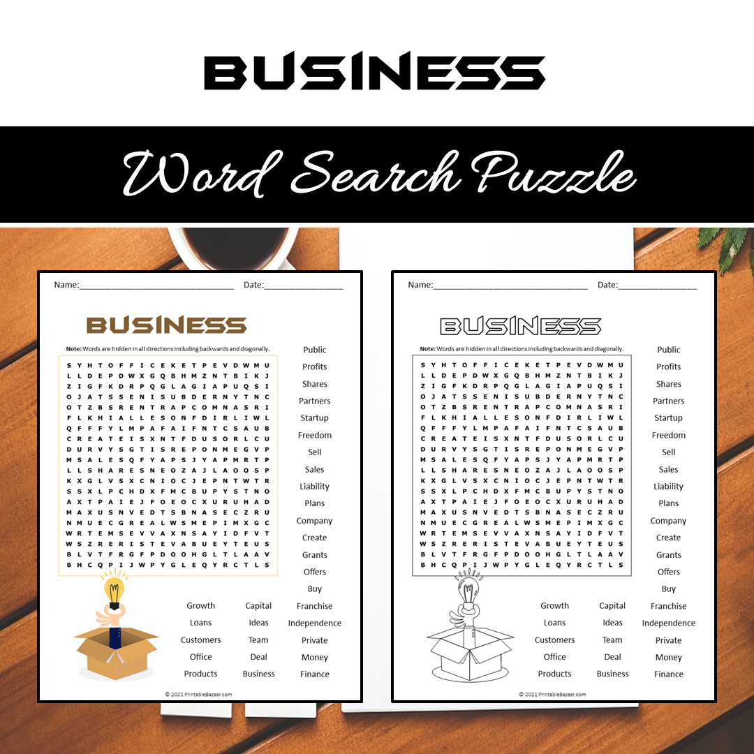 Business Word Search Puzzle Worksheet PDF
