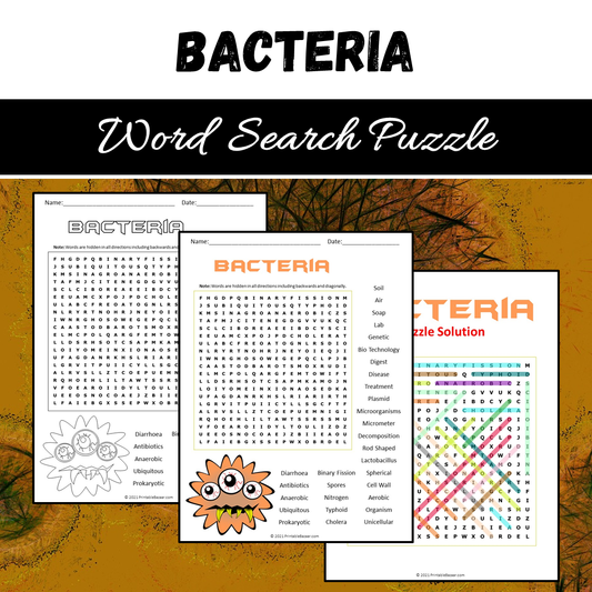 Bacteria Word Search Puzzle Worksheet PDF