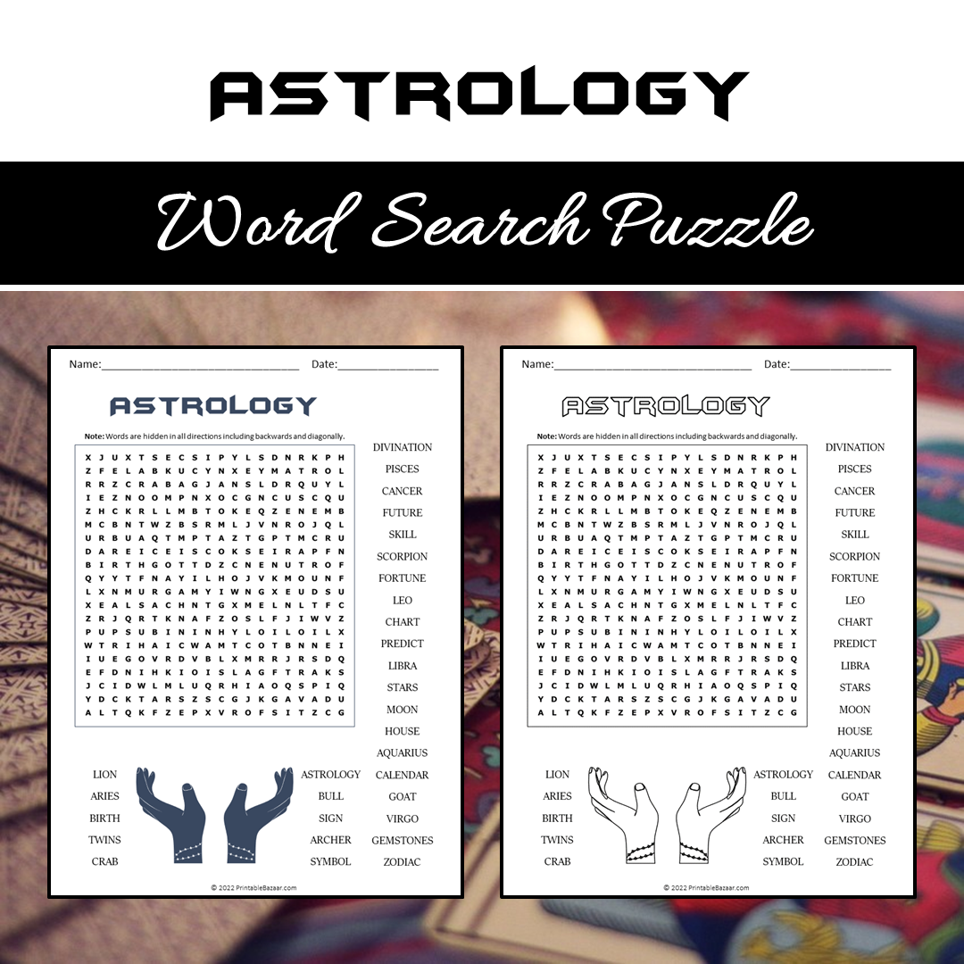 Astrology Word Search Puzzle Worksheet PDF