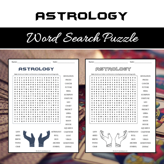 Astrology Word Search Puzzle Worksheet PDF