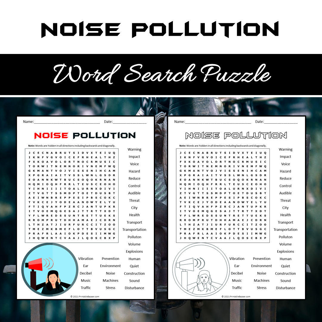 Noise Pollution Word Search Puzzle Worksheet PDF