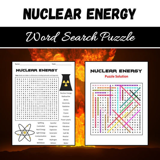 Nuclear Energy Word Search Puzzle Worksheet PDF