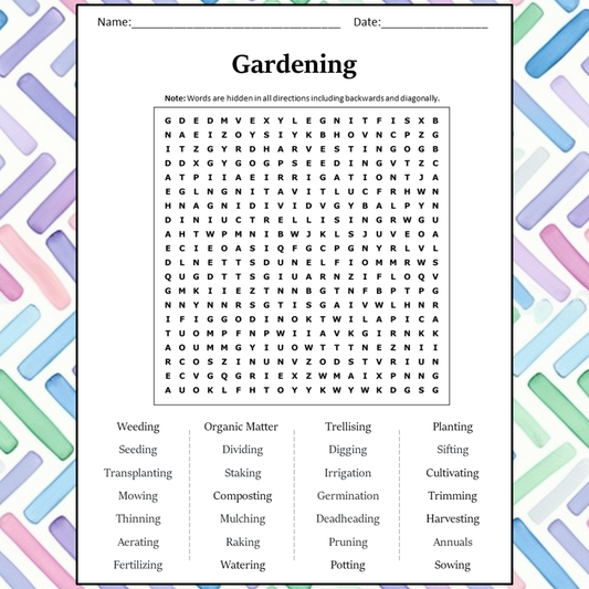 Gardening Word Search Puzzle Worksheet Activity PDF