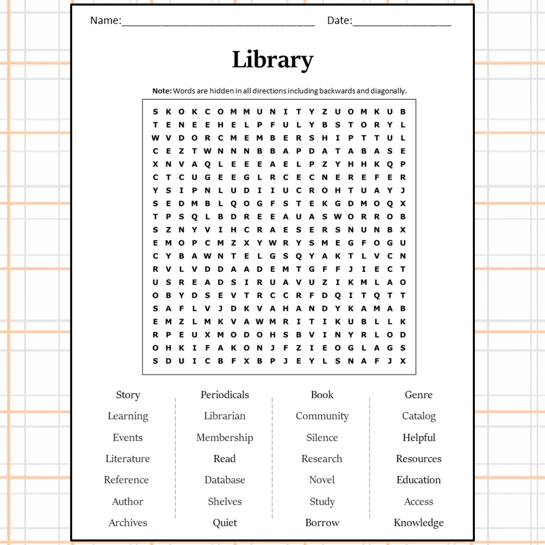 Library Word Search Puzzle Worksheet Activity PDF