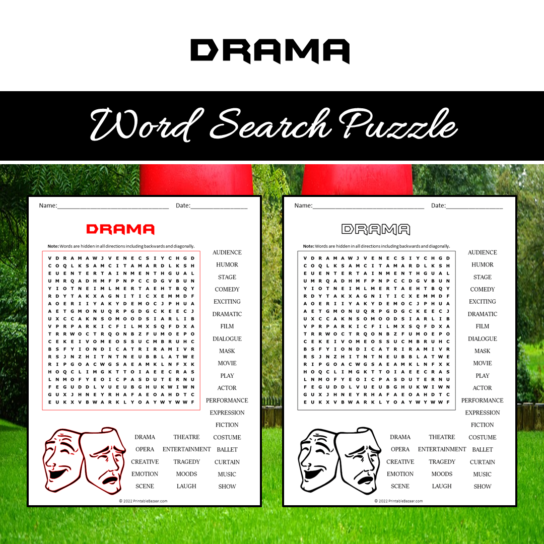 Drama Word Search Puzzle Worksheet PDF